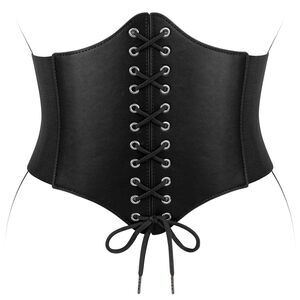 Women Wide Corset Belt Lace-up Elastic Belt Tied Waspie Waist Belt 4633